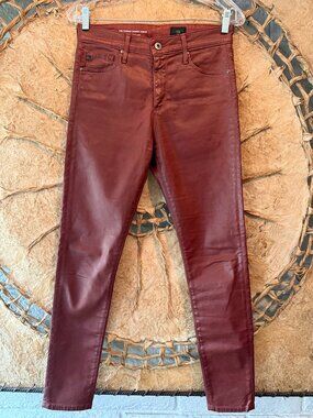 🍷 AG Adriano Goldschmied Coated Skinny Jeans | Burgundy | Size 27R